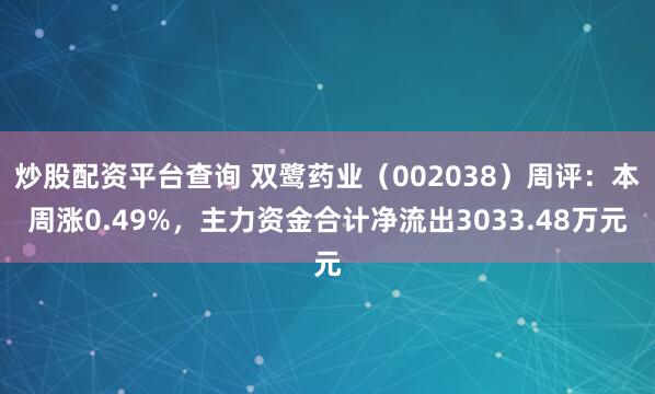 炒股配资平台查询 双鹭药业（002038）周评：本周涨0.49%，主力资金合计净流出3033.48万元
