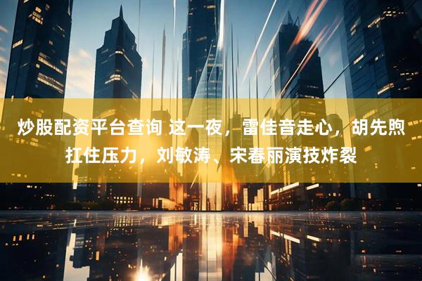 炒股配资平台查询 这一夜，雷佳音走心，胡先煦扛住压力，刘敏涛、宋春丽演技炸裂